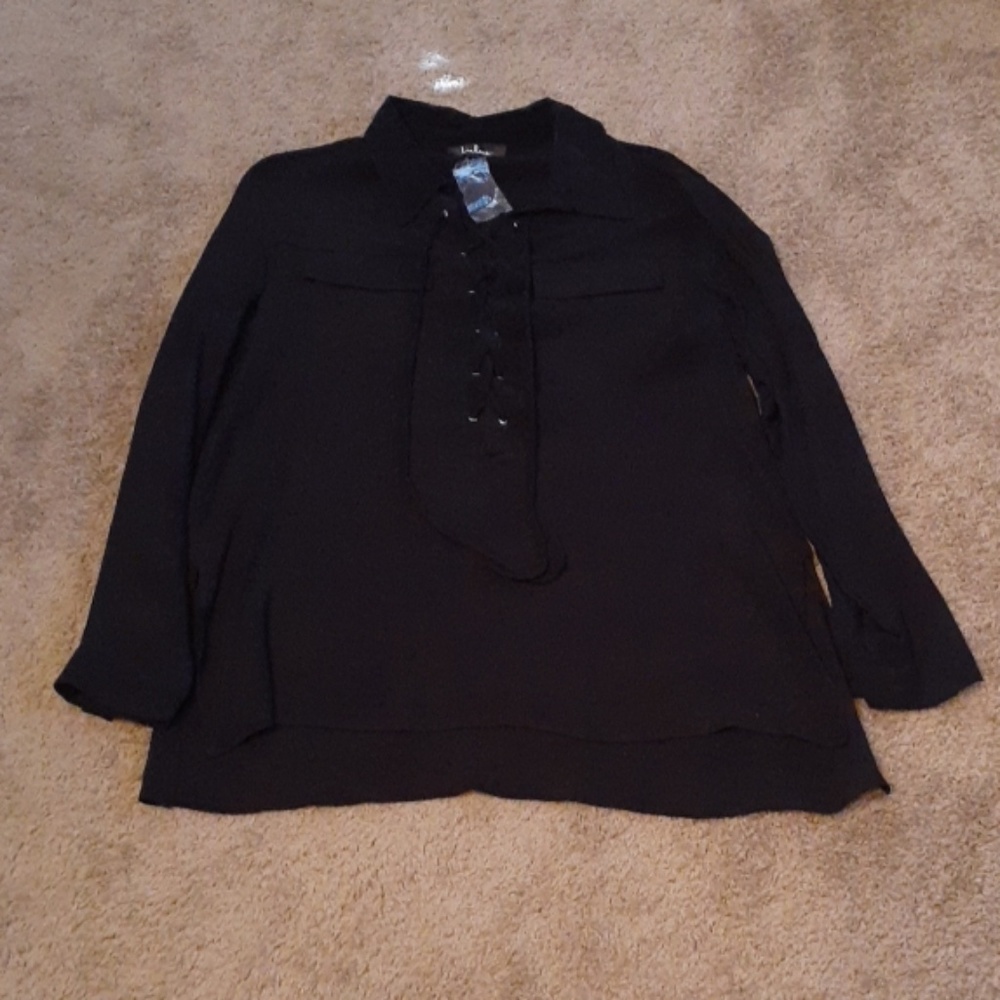 Lulu's Black tie up long sleeve blouse